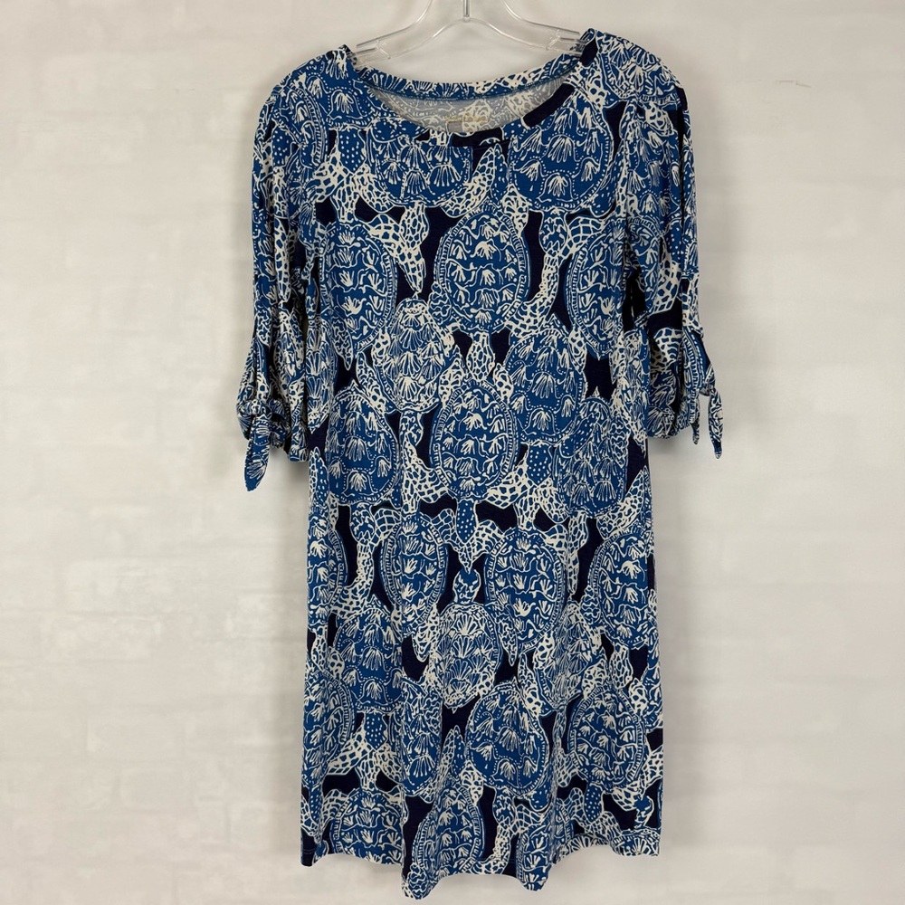 Lilly Pulitzer Blue Sea Turtle Print Shift Dress XS Pima Cotton